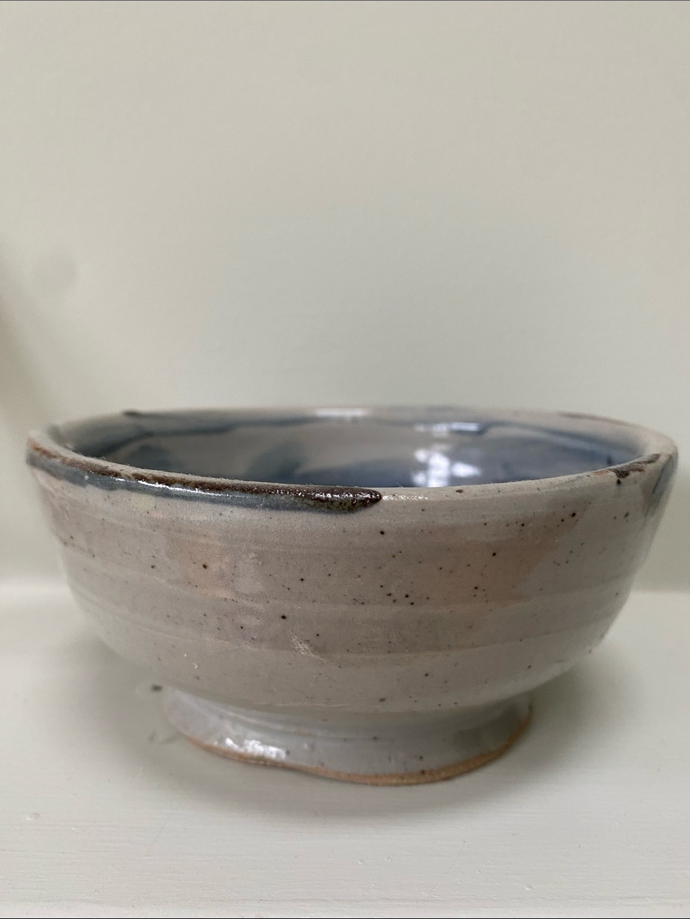 Handcrafted Ceramic Bowl in White and Blue Glaze